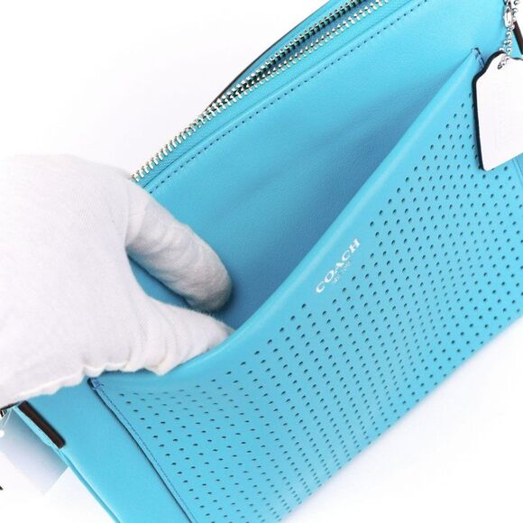 NWT Coach PERFORATED Leather Crossbody Bag Purse Turqoise - Picture 9 of 10